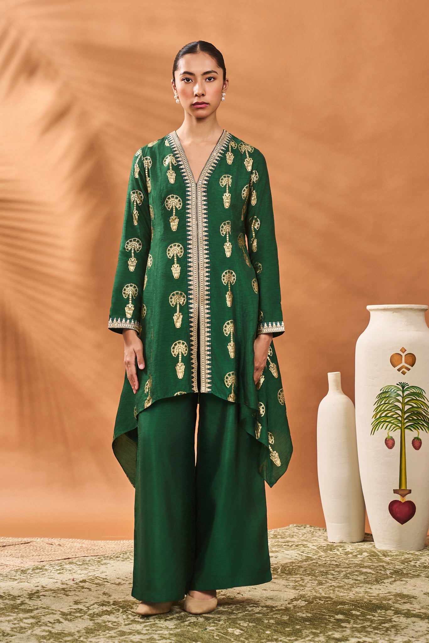 Green Traveller'S Palm Tunic Set