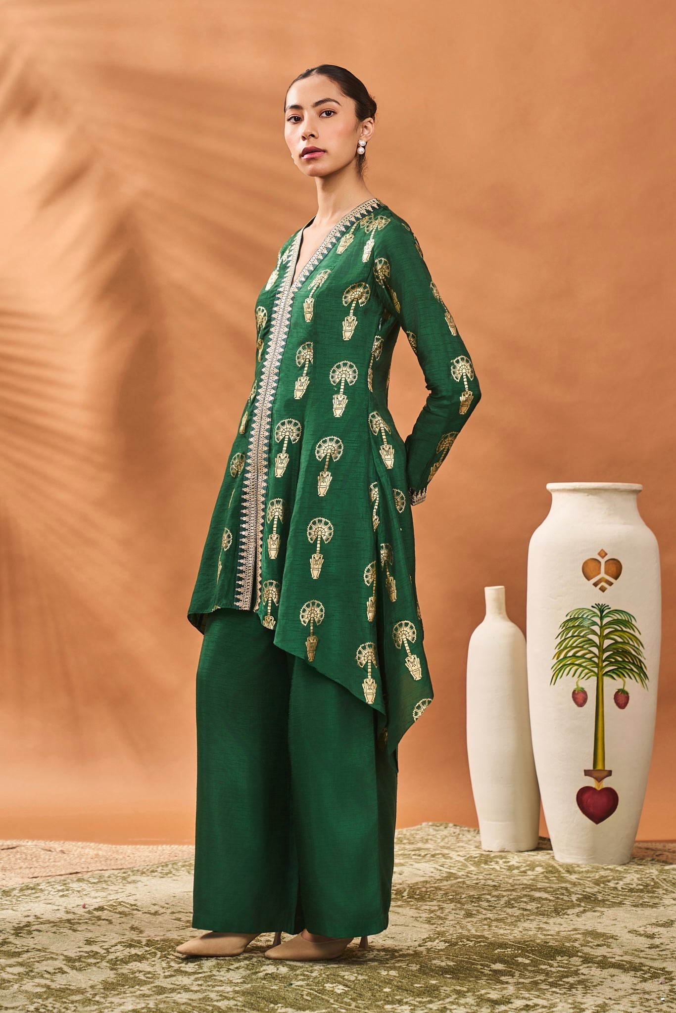 Green Traveller'S Palm Tunic Set