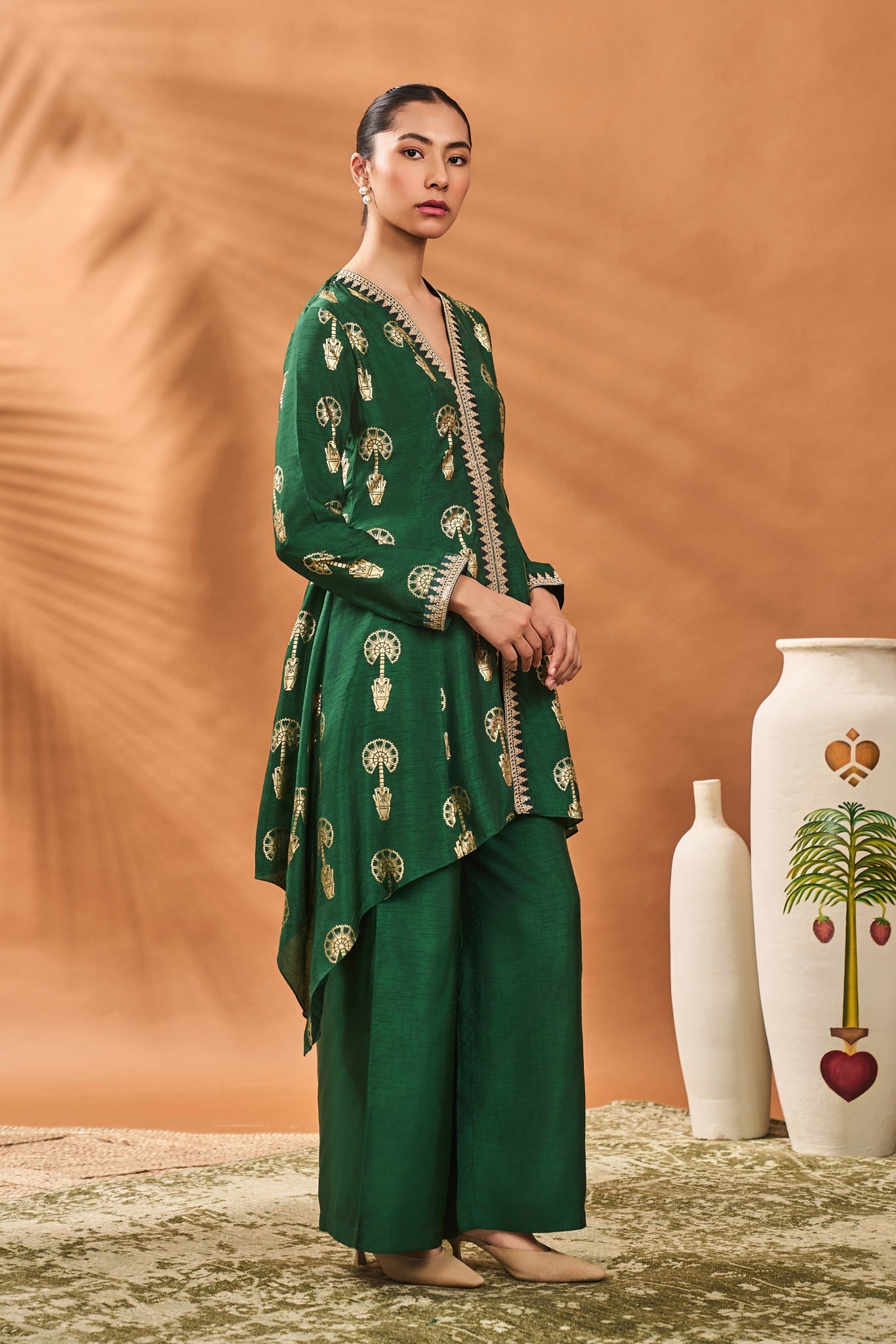 Green Traveller'S Palm Tunic Set