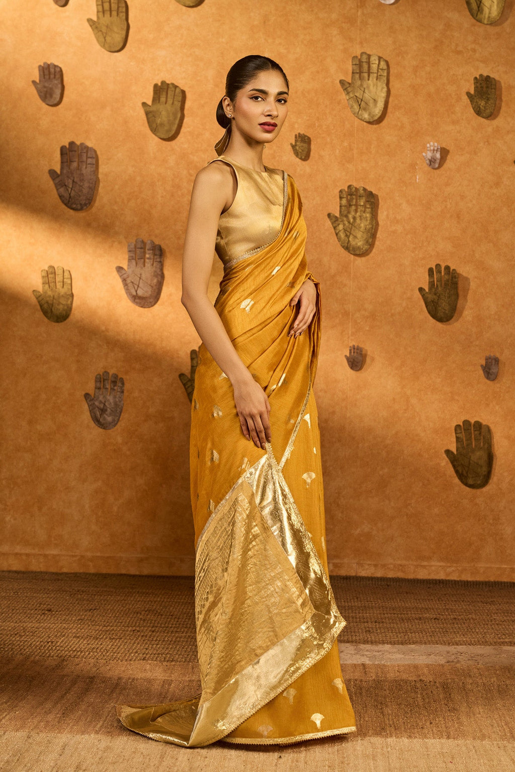 Ochre Tea Blossom Saree