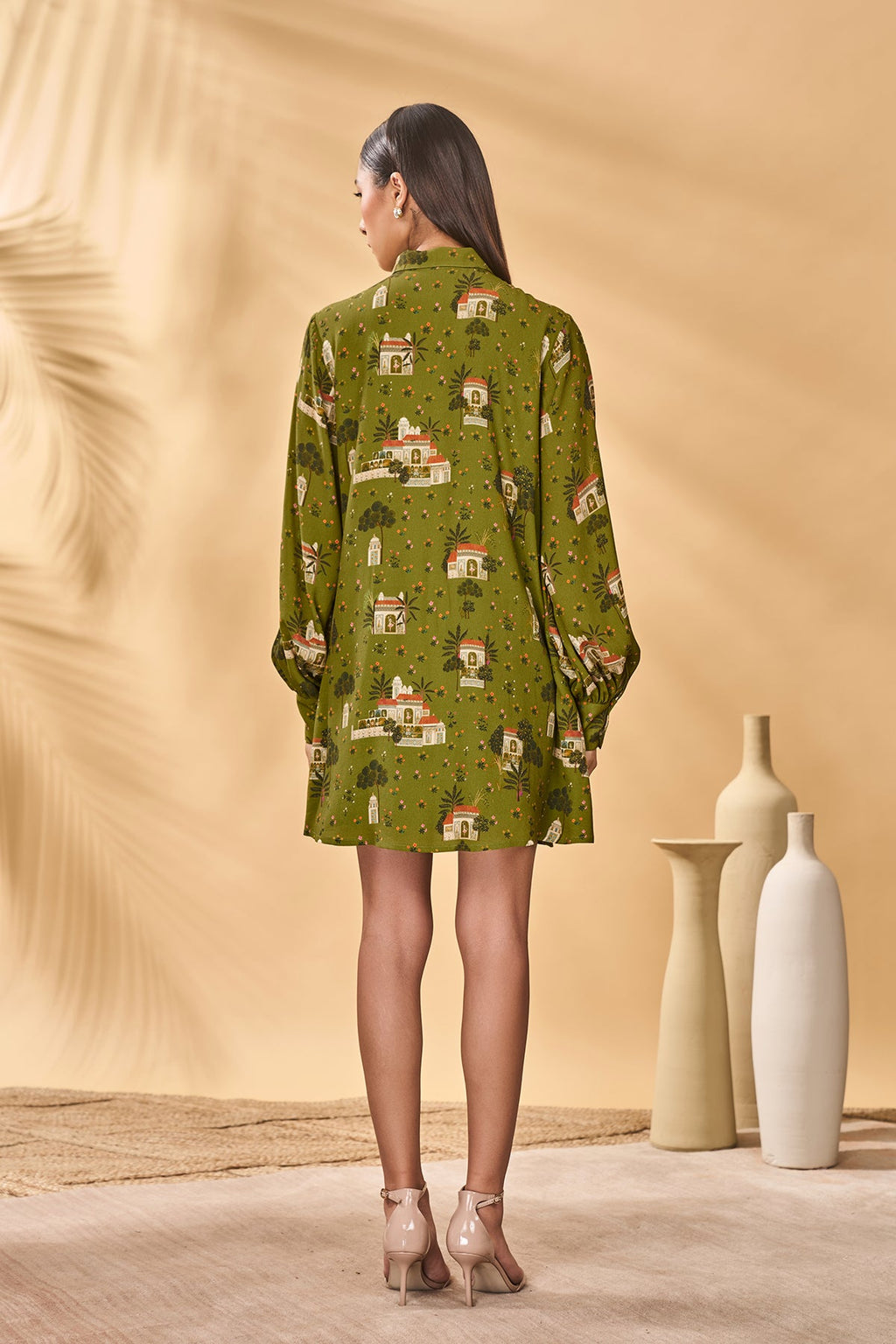 Olive Miniature Dreams Shirt Dress