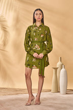 Olive Miniature Dreams Shirt Dress