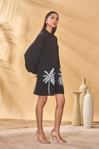 Black Trellis Palm  Khadi Shirt Dress