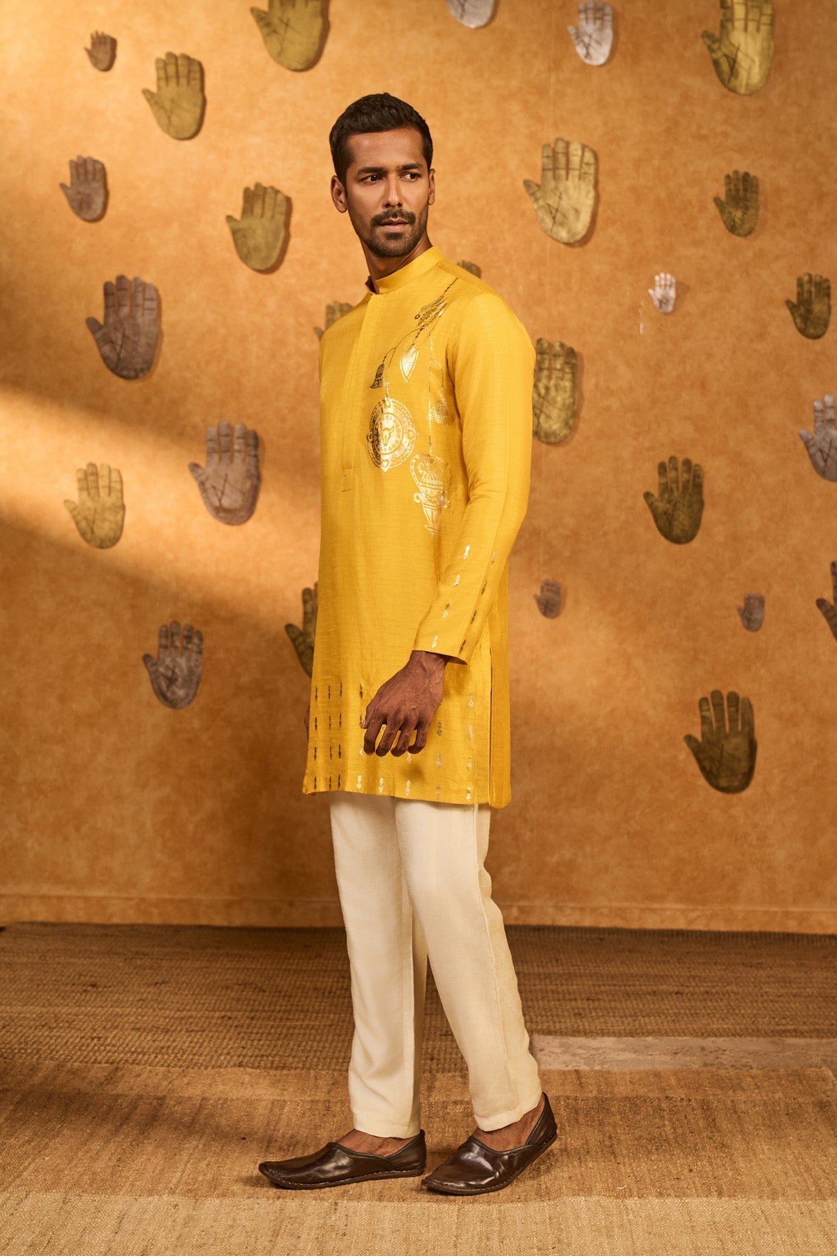 Ochre Trinklet And Pots Kurta Set