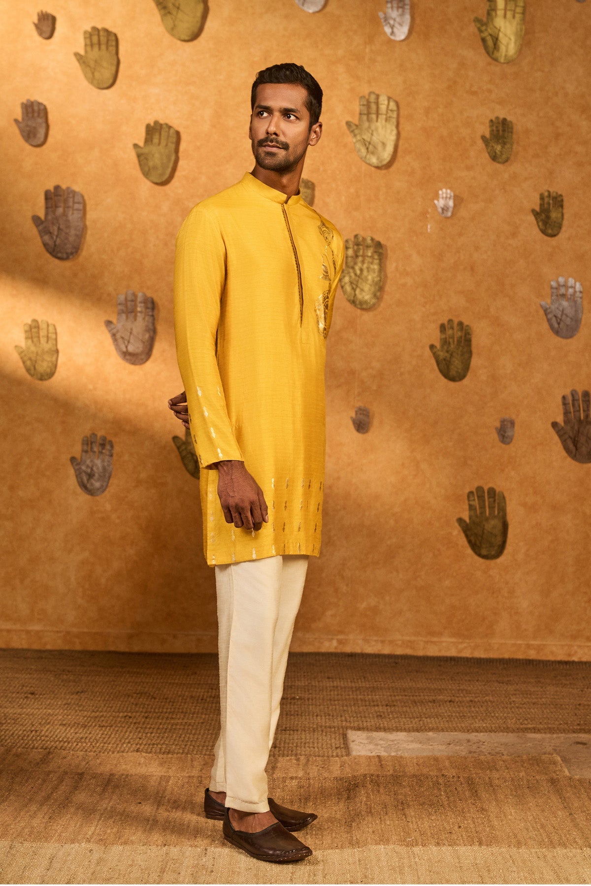 Ochre Trinklet And Pots Kurta Set