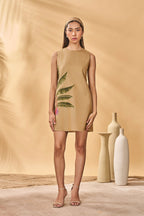 Beige Trellis Palm Mini Dress