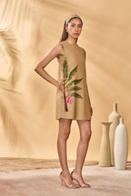 Beige Trellis Palm Mini Dress