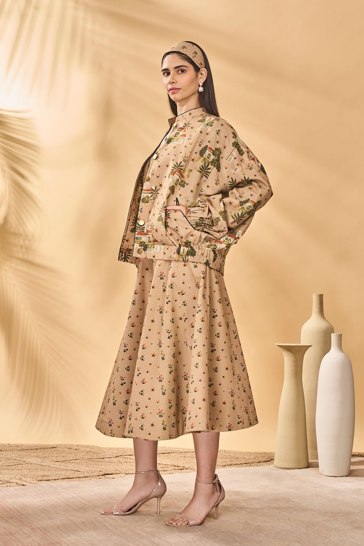 Beige Miniature Dreams Bomber Jacket Set