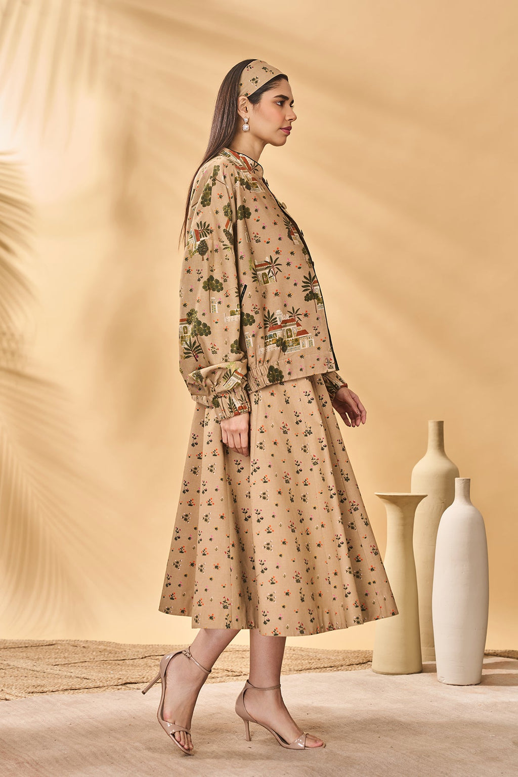 Beige Miniature Dreams Bomber Jacket Set