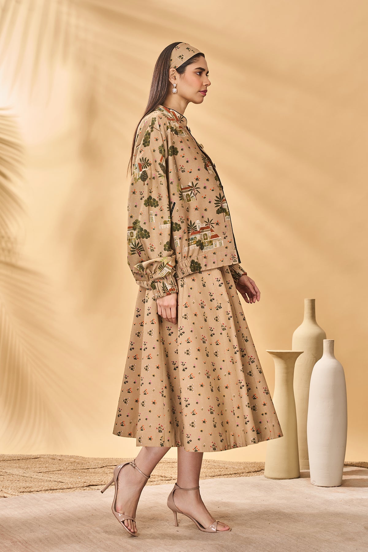 Beige Miniature Dreams Bomber Jacket Set