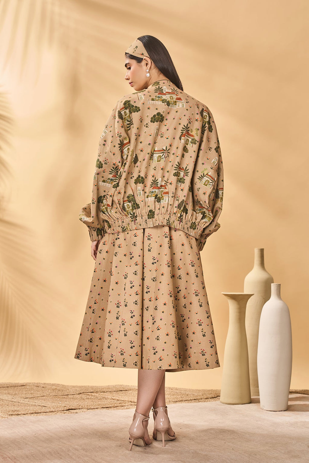 Beige Miniature Dreams Bomber Jacket Set