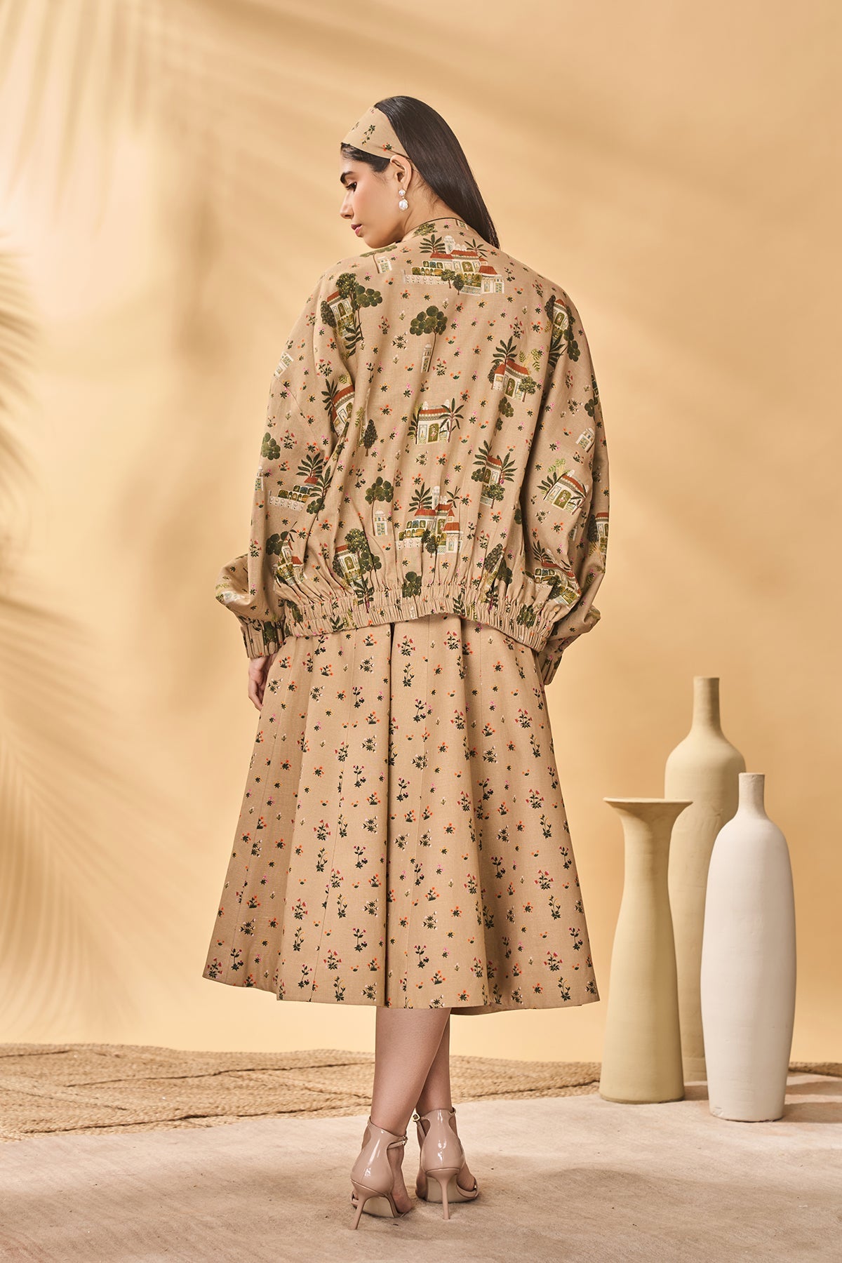 Beige Miniature Dreams Bomber Jacket Set