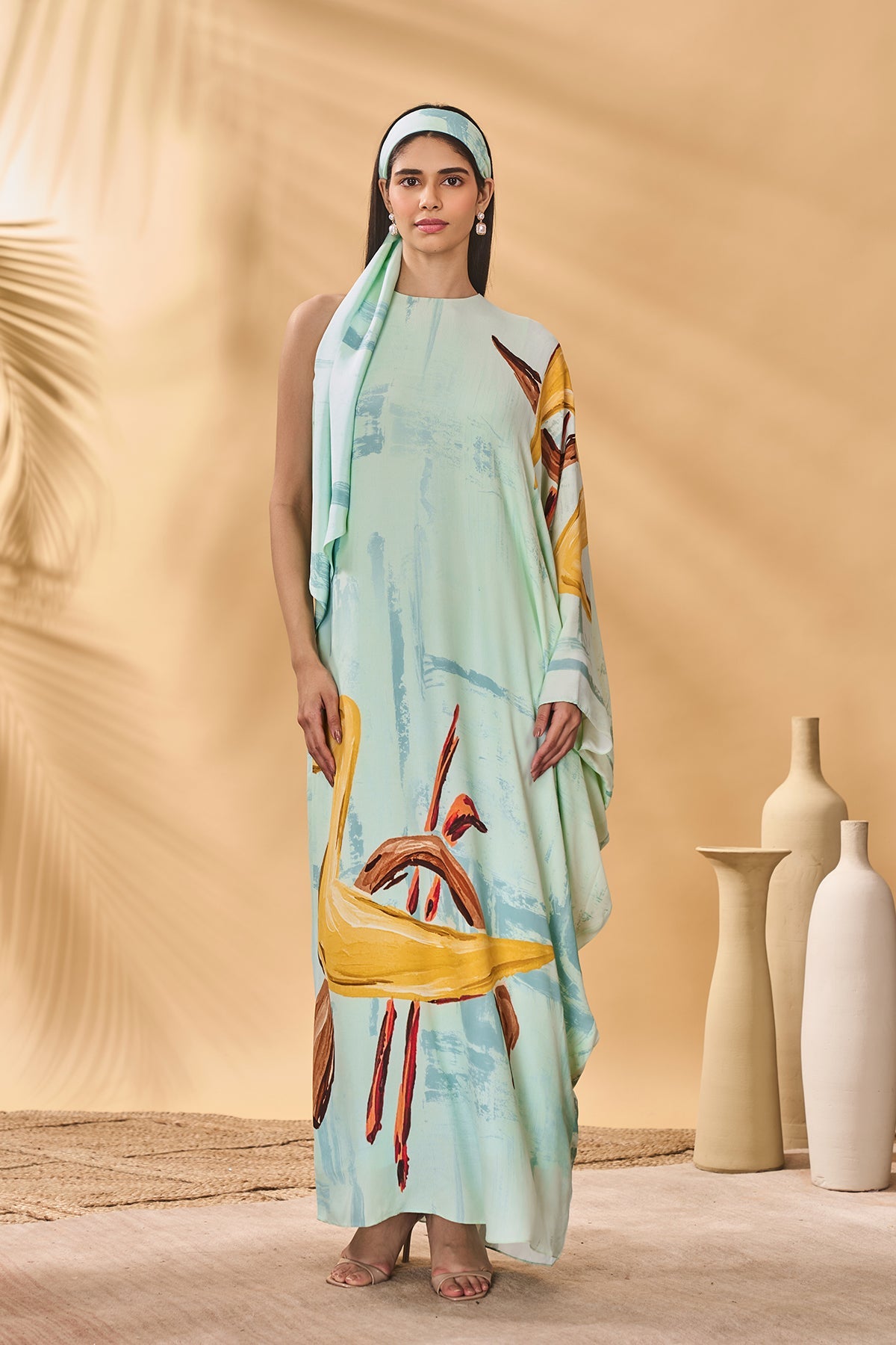Blue Feathered Asymmetrical Kaftan