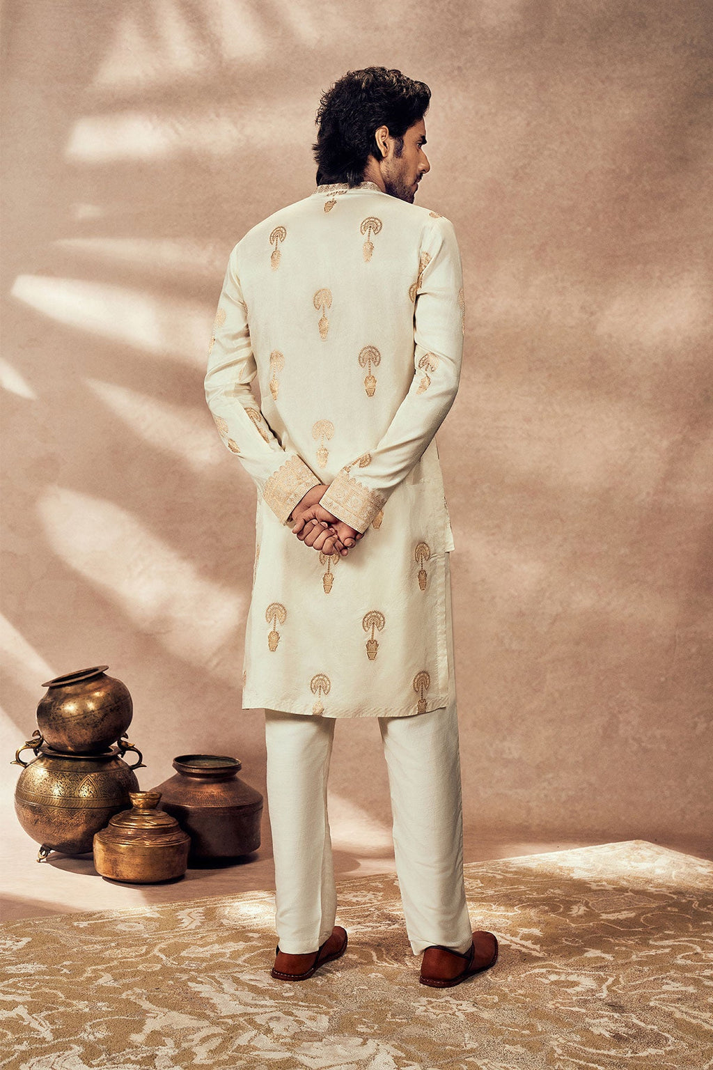 Ivory Traveller's Palm Jacquard Kurta Set