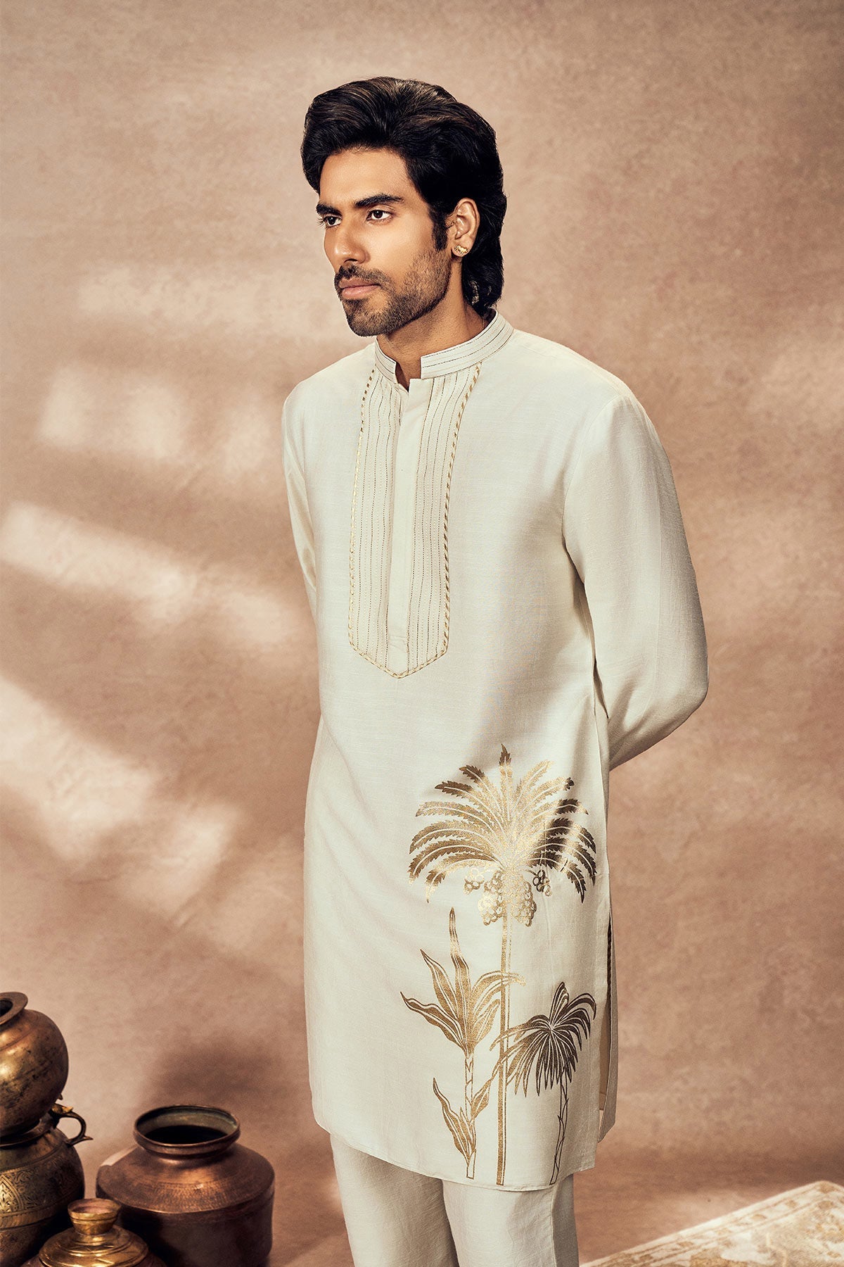 Ivory Palm Blooms Kurta Set