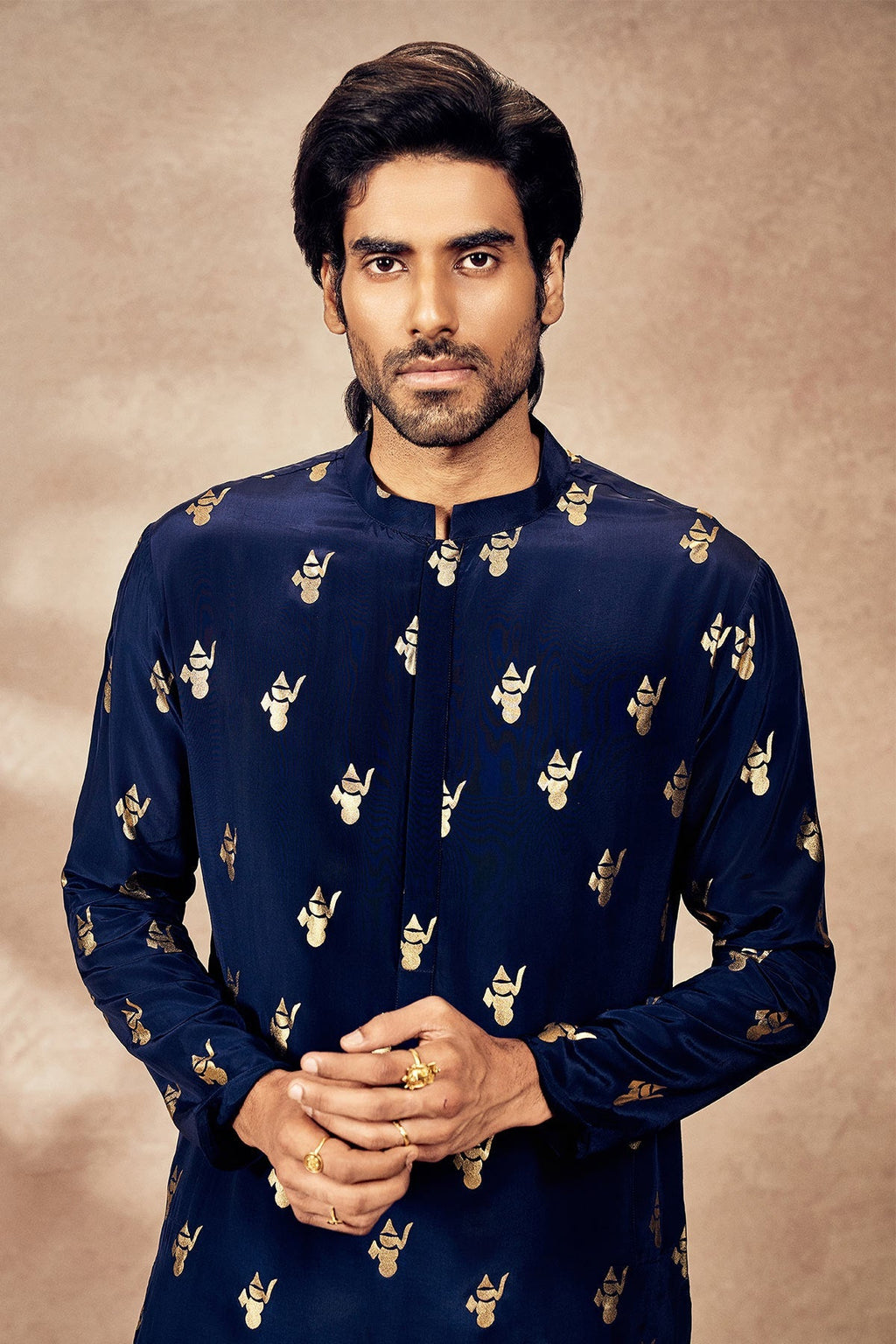 Blue Whispering Leaf Foil Kurta Set
