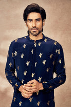 Blue Whispering Leaf Foil Kurta Set