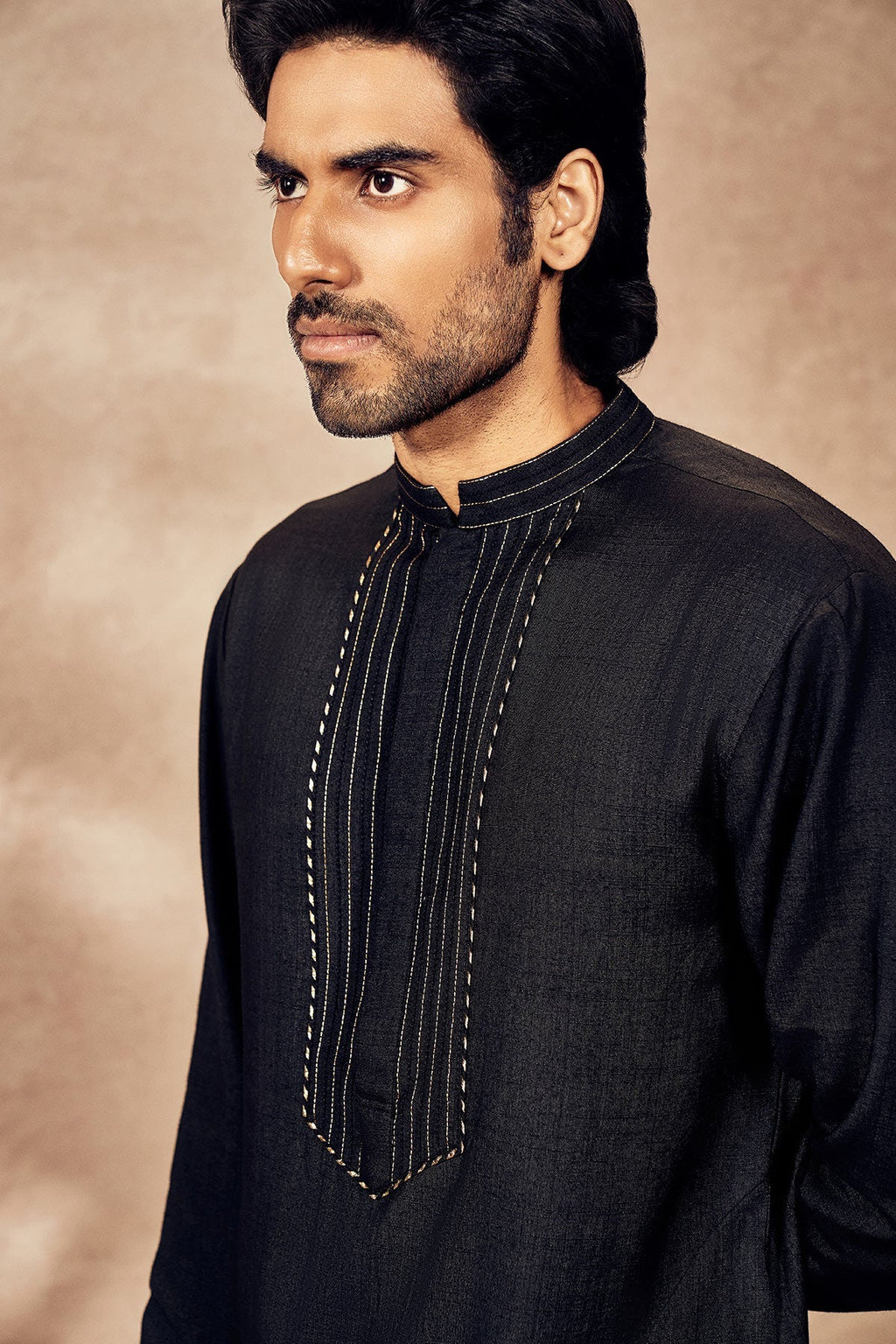 Black Palm Blooms Kurta Set