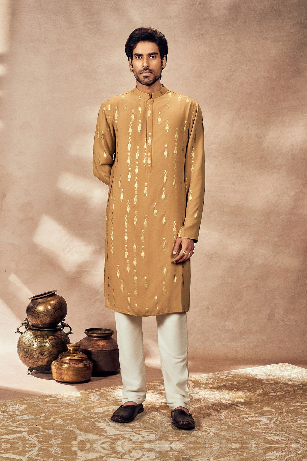 Beige Tribal Pillar Kurta Set