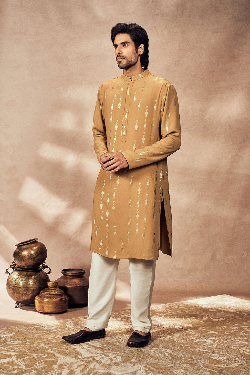 Beige Tribal Pillar Kurta Set