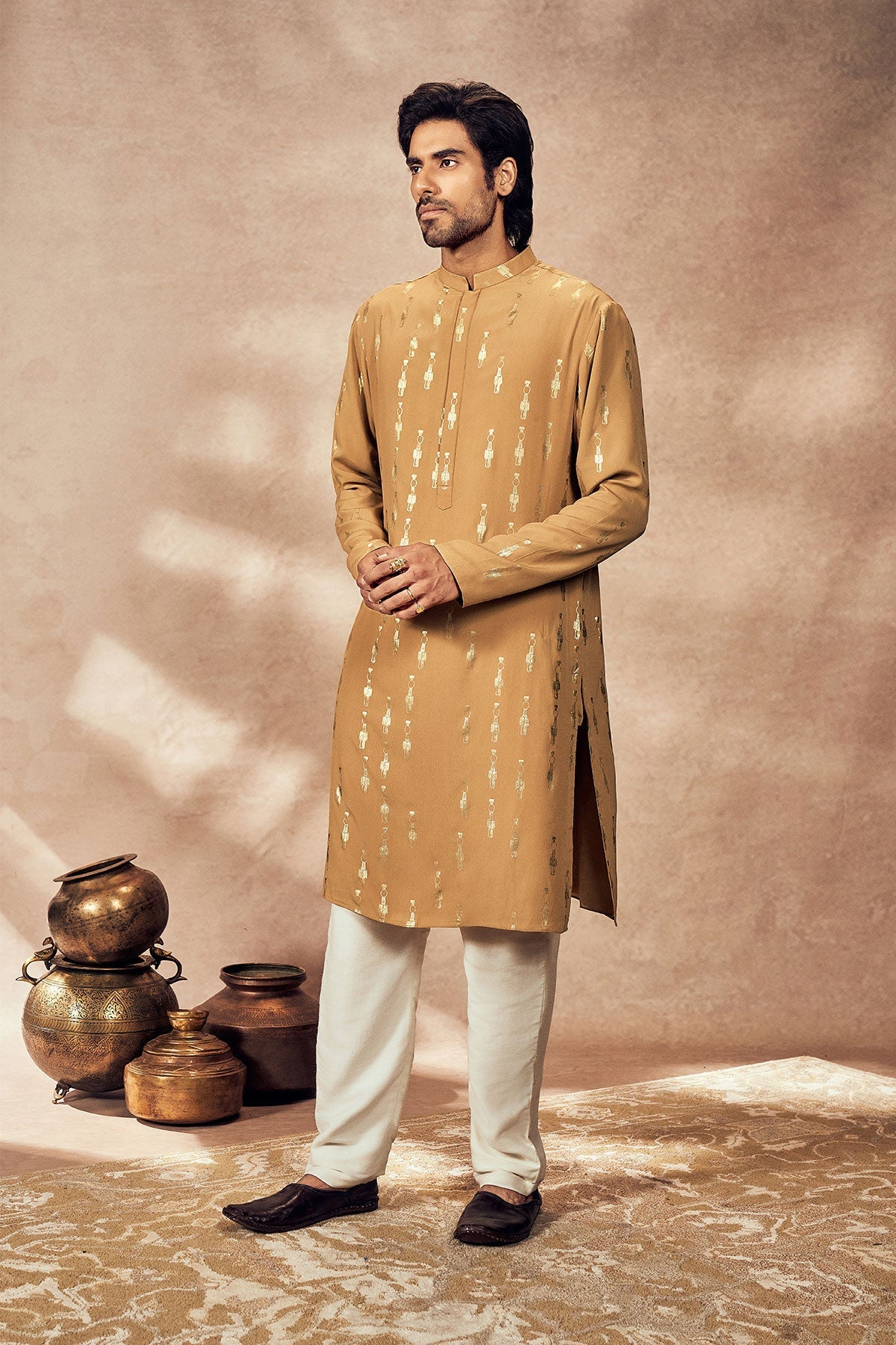 Beige Tribal Pillar Kurta Set