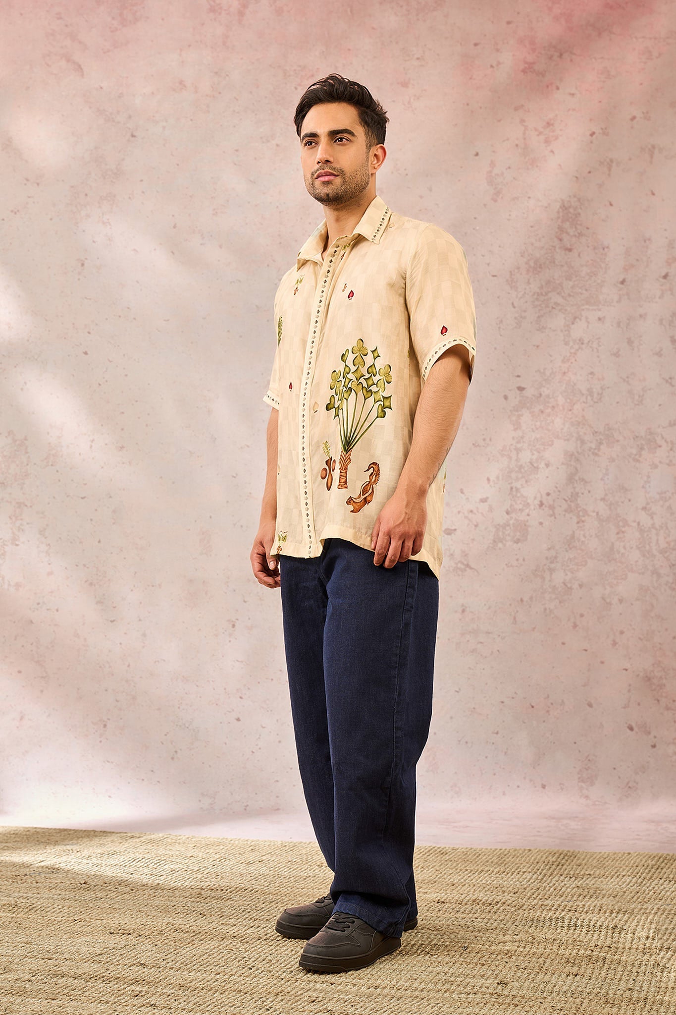 Beige Checkers Bloom Shirt
