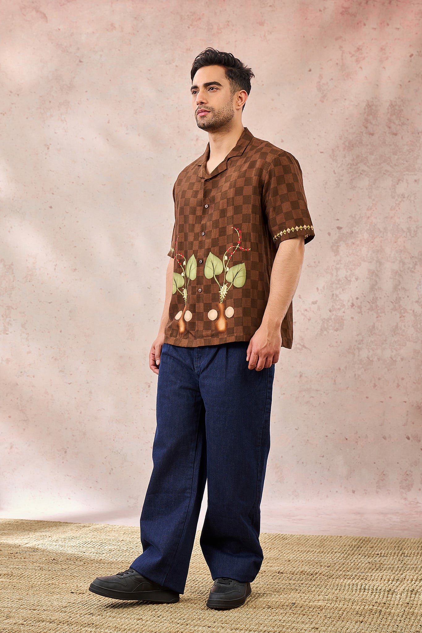 Brown Checkers Bloom Shirt