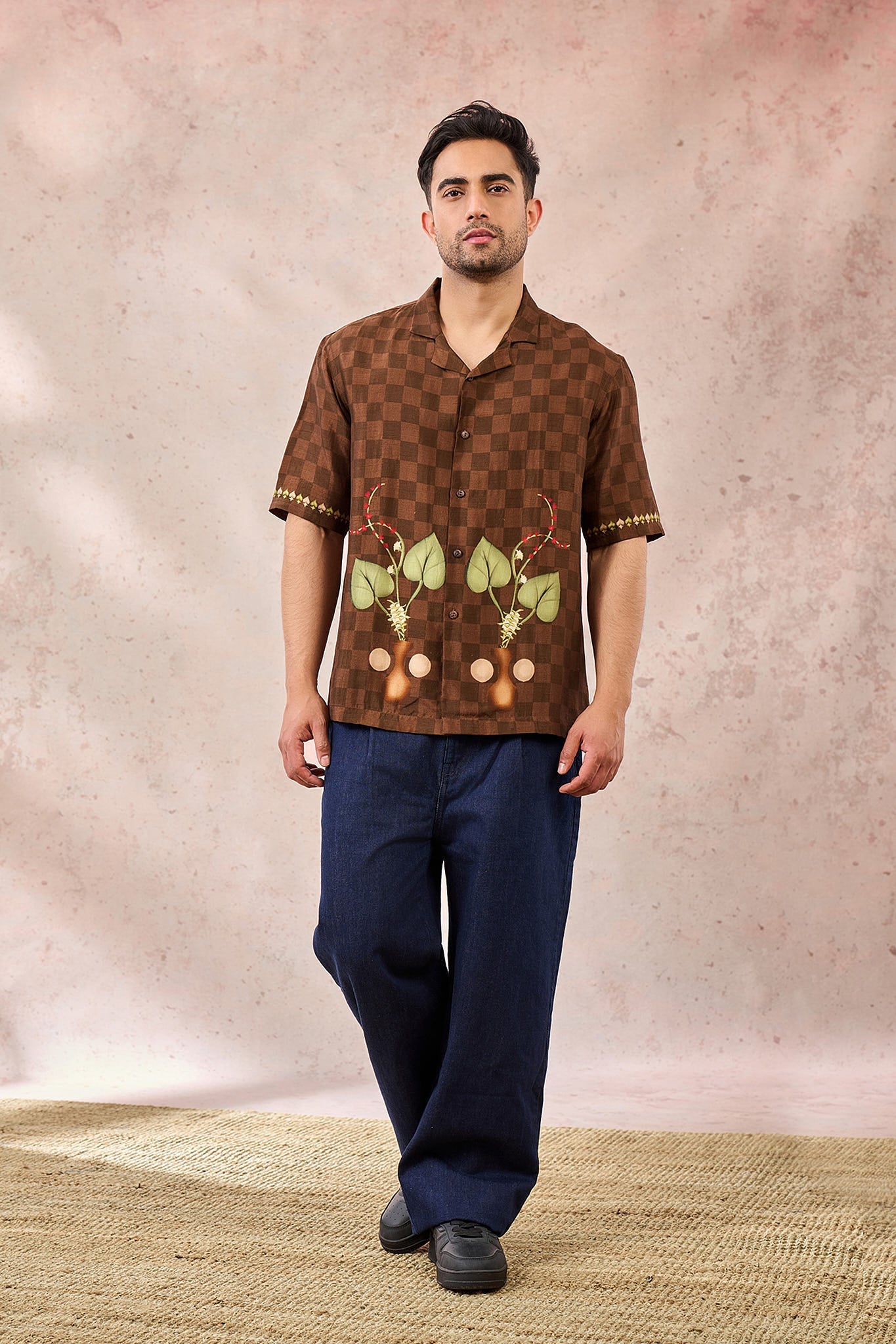 Brown Checkers Bloom Shirt