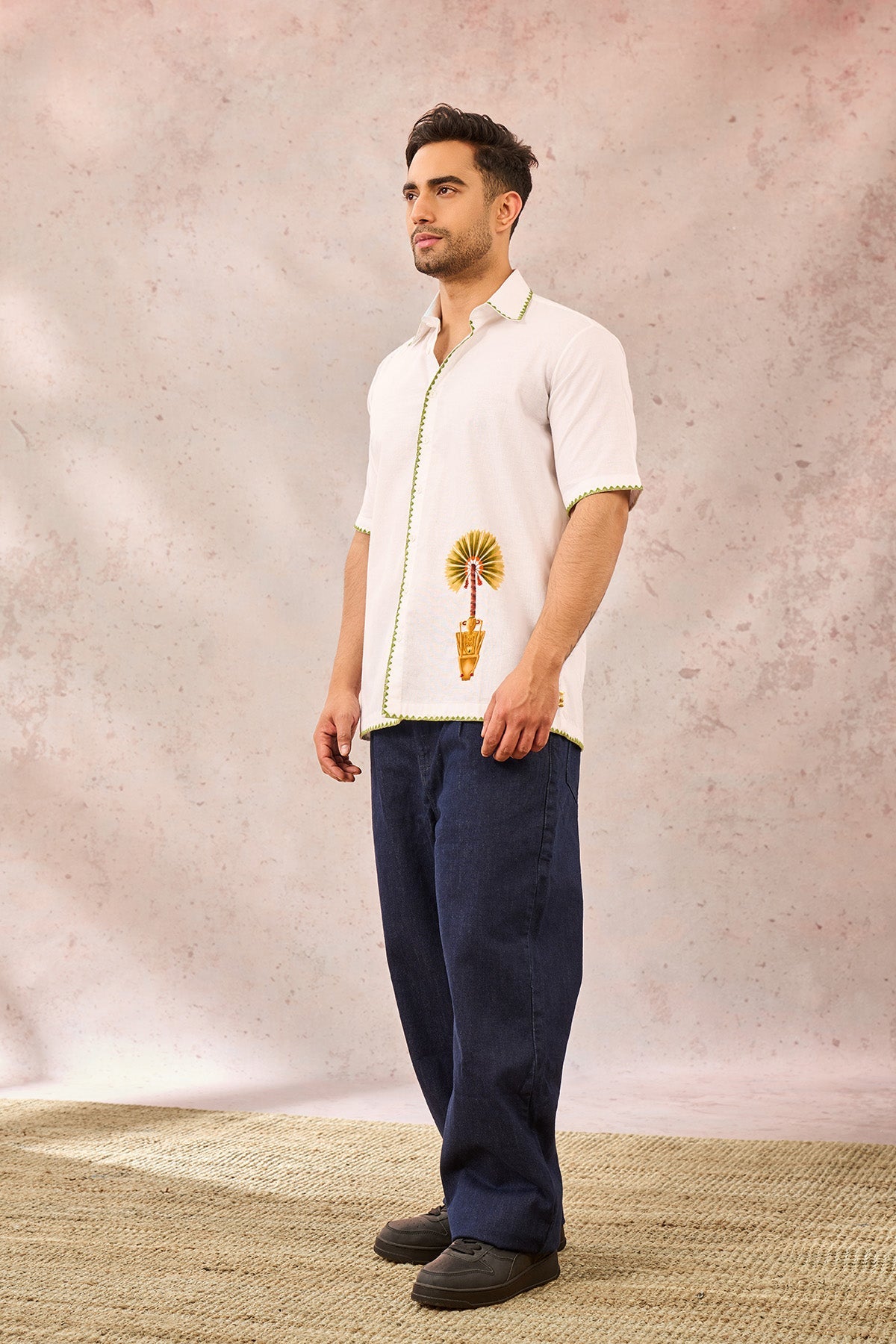 White Tropical Embroidered Shirt