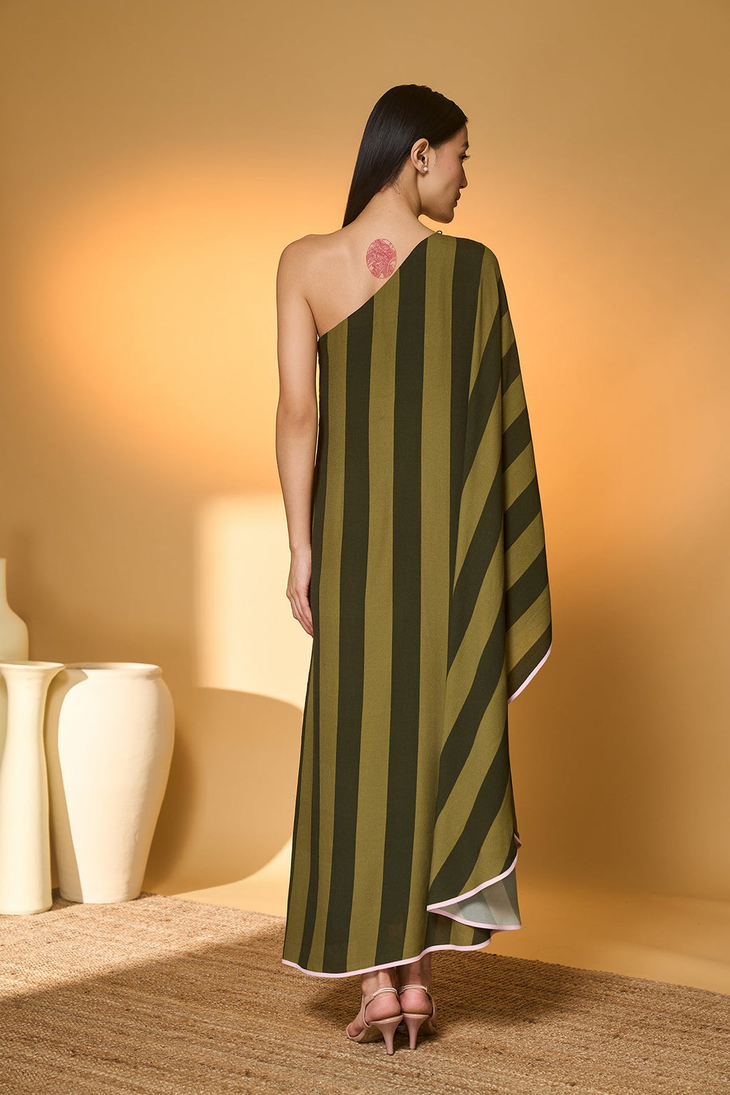 Green Totem Pod One Shoulder Kaftan