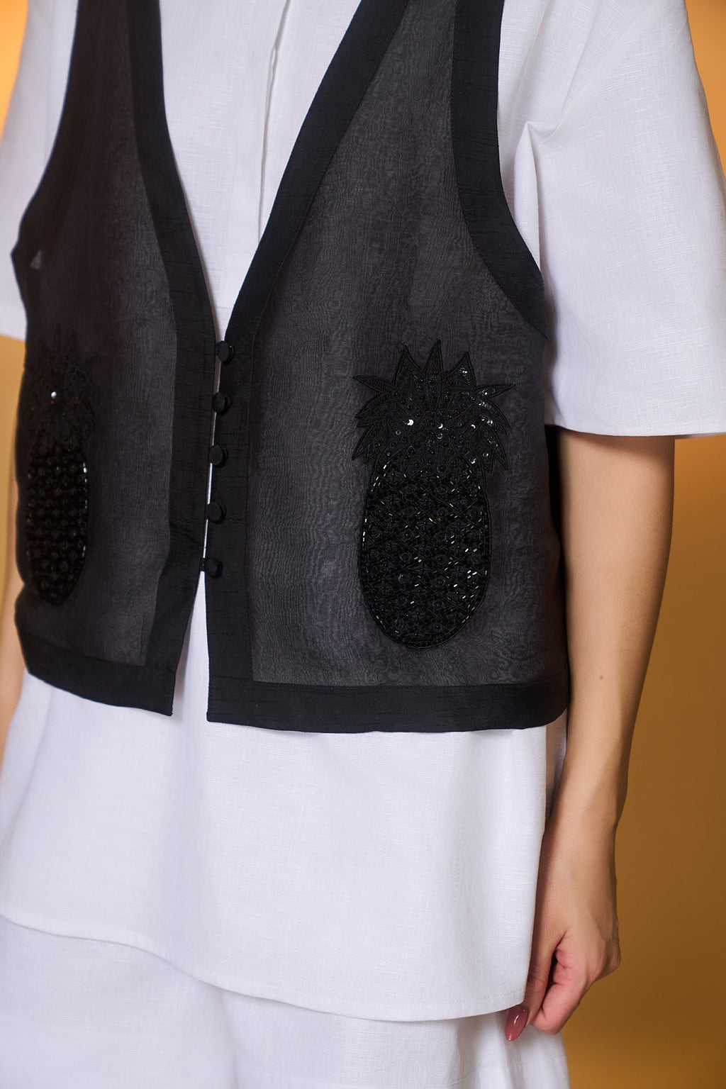 Moon Set with Black Pine-Code Embroidered Vest