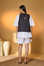 Moon Set with Black Pine-Code Embroidered Vest