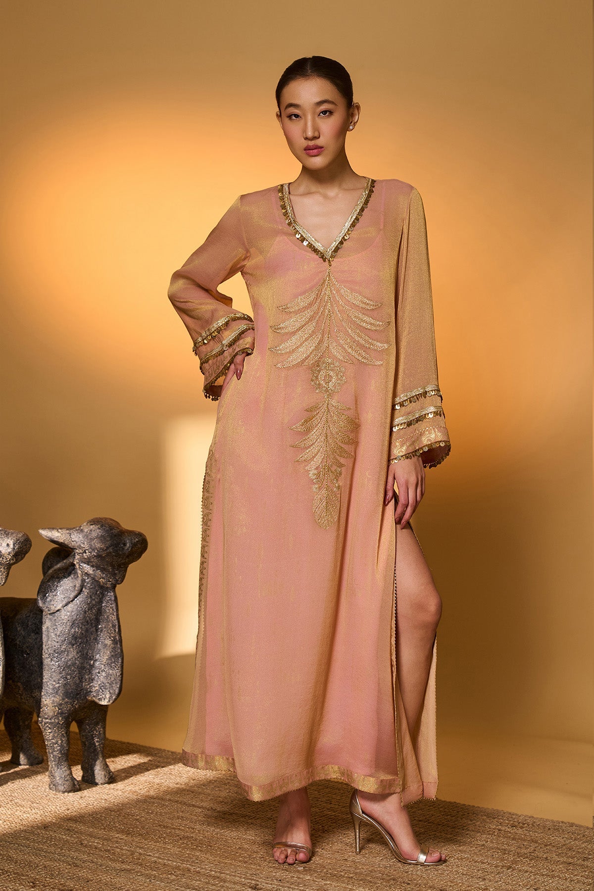 Baby Pink Moonfield Embroidered Kaftan