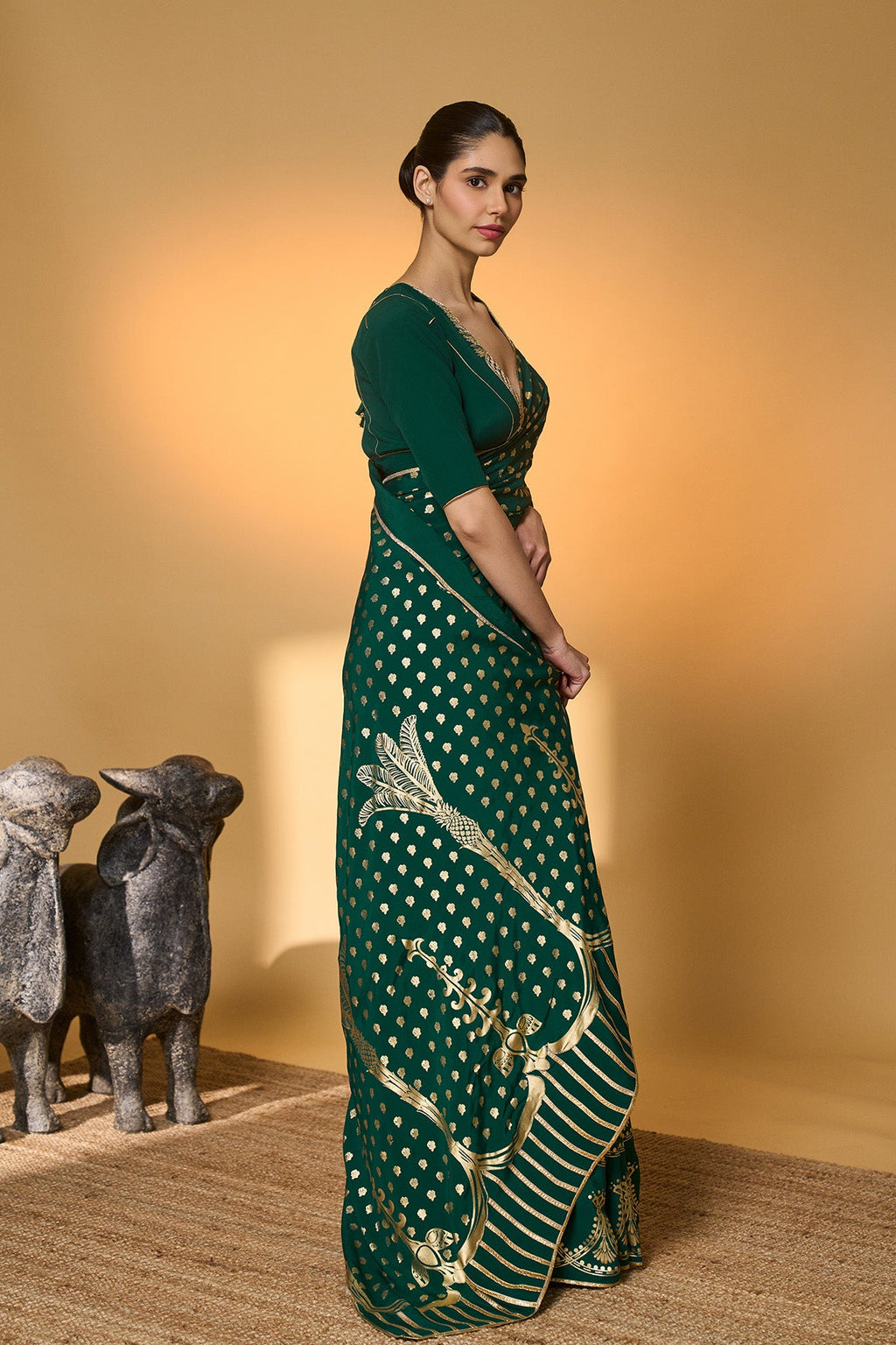 Emerald Green Palm Tree Saree