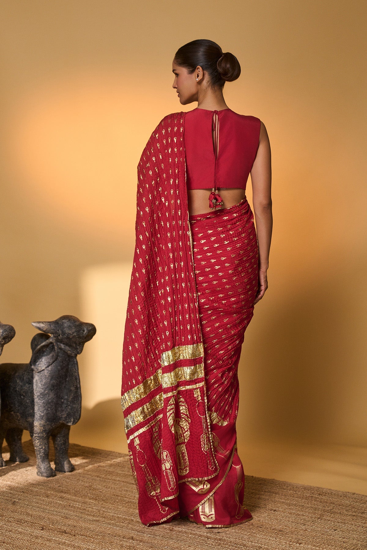 Red Tribal Mask Saree