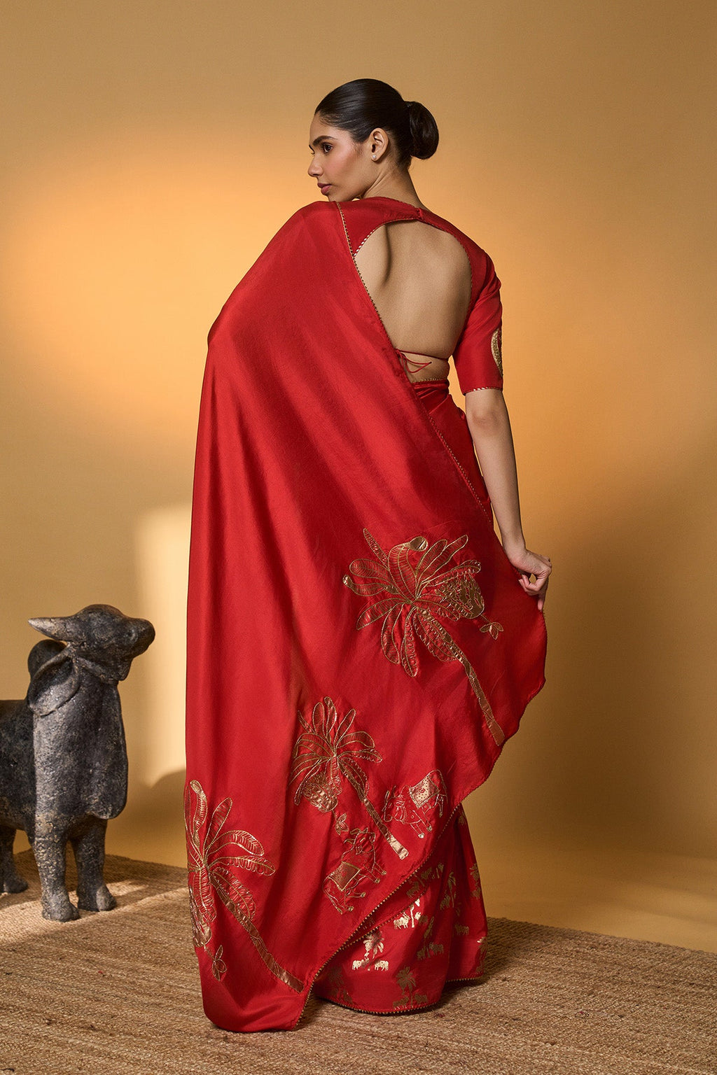 Red Tropical Nandi Saree