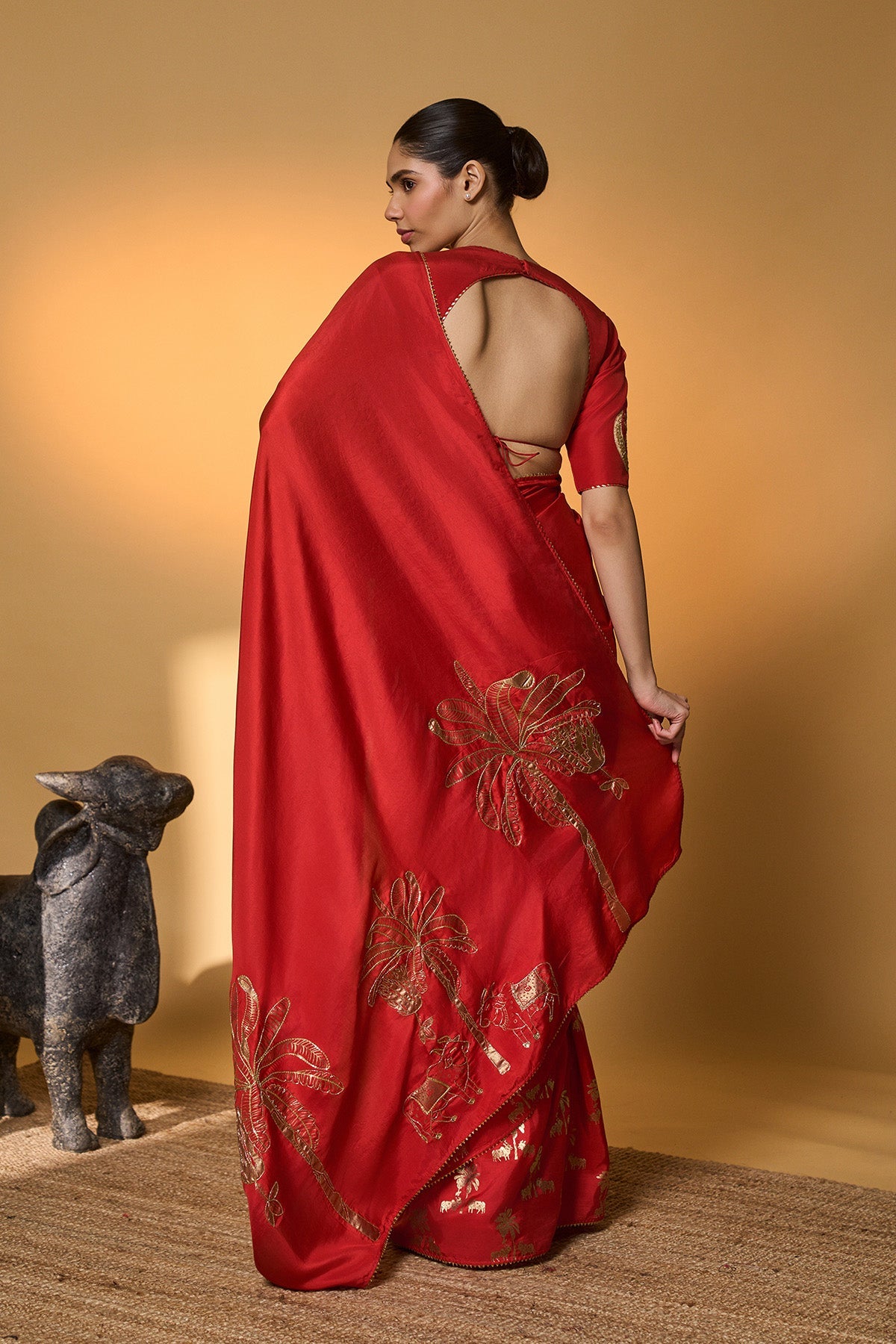 Red Tropical Nandi Saree