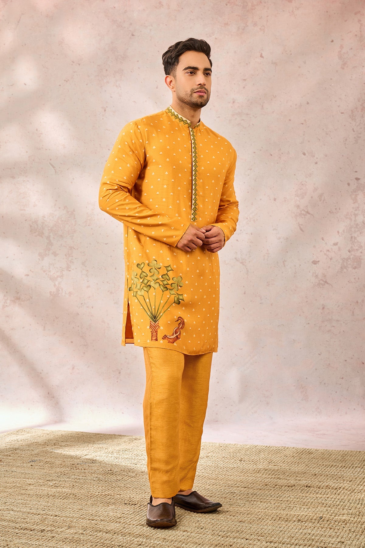 Yellow Spade Blossom Kurta Set