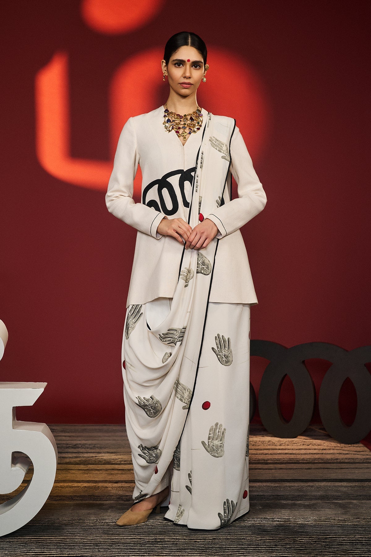 Ecru Palm Theory Saree