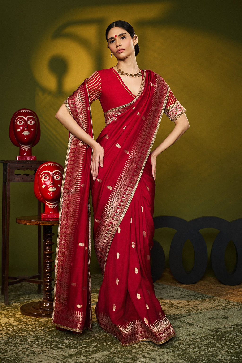 Red Haath Phool Saree