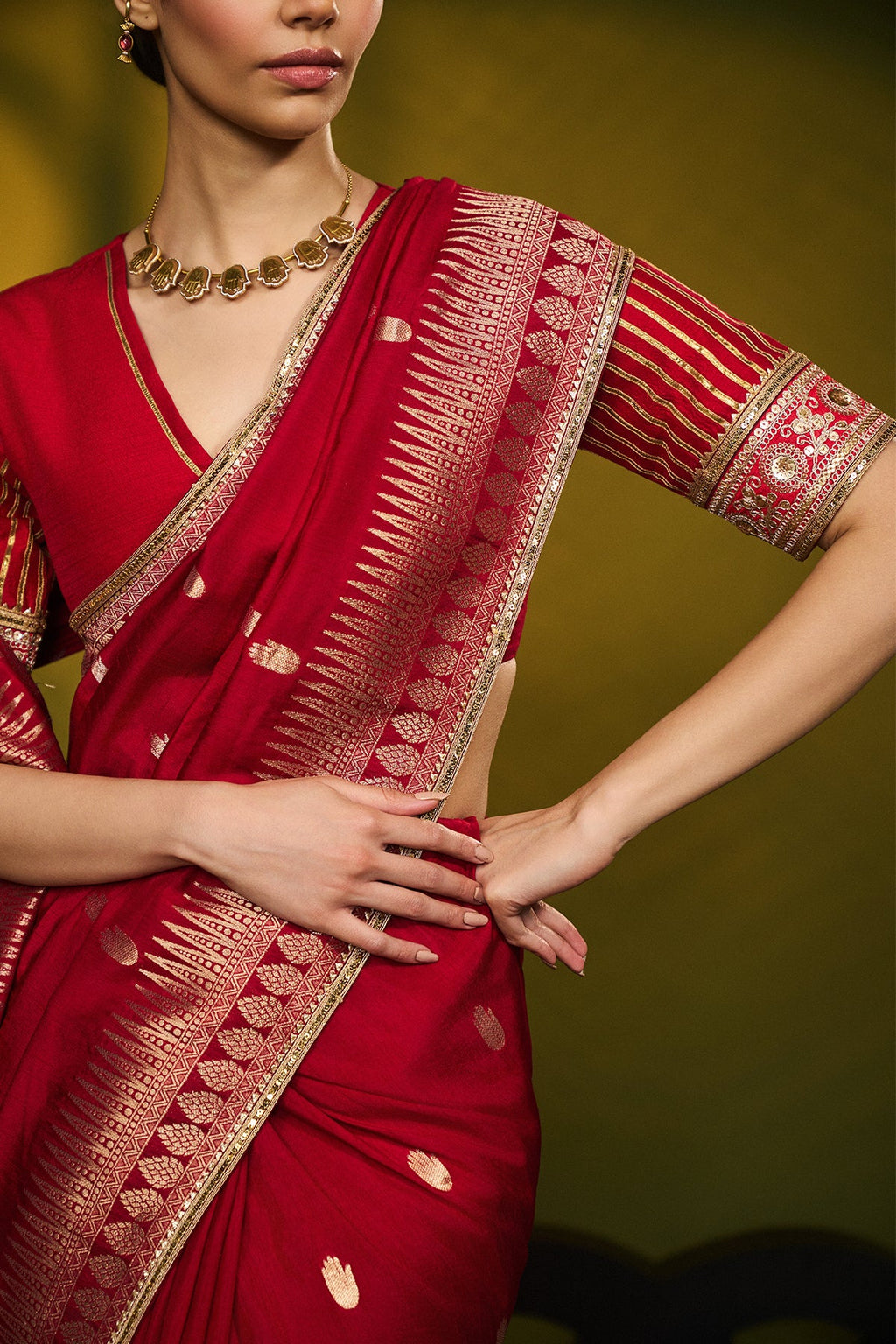 Red Haath Phool Saree