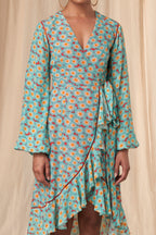 Red Sunshine Daisies Wrap Dress