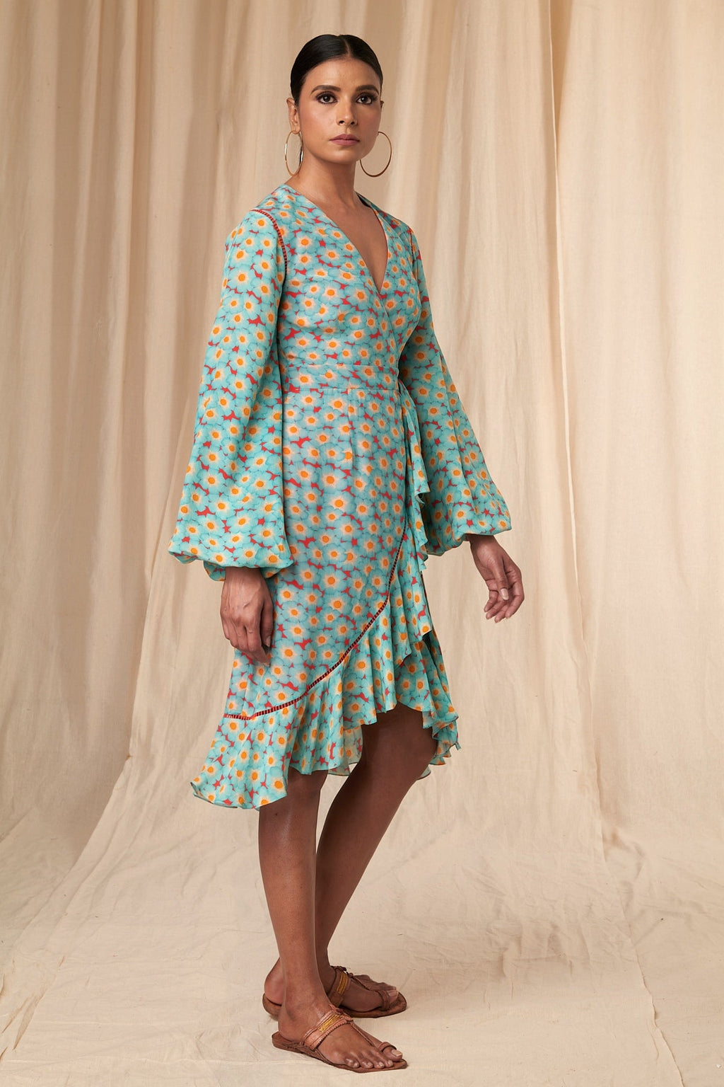 Red Sunshine Daisies Wrap Dress