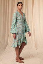 Red Sunshine Daisies Wrap Dress