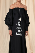 Slogan Printed Off Shoulder Dress