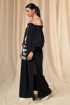 Slogan Printed Off Shoulder Dress