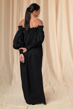 Slogan Printed Off Shoulder Dress