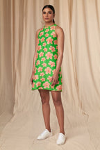 Parrot Green Flower Passion In-Cut Mini Dress