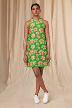 Parrot Green Flower Passion In-Cut Mini Dress