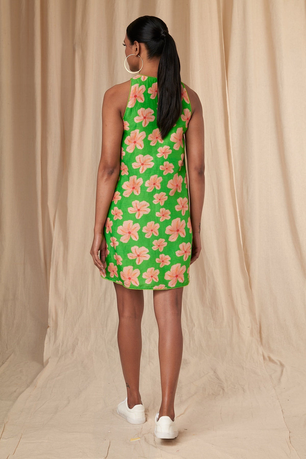 Parrot Green Flower Passion In-Cut Mini Dress
